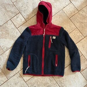 Penfield x Madewell Navy Sherpa Hoodie with Red Hood & Trim